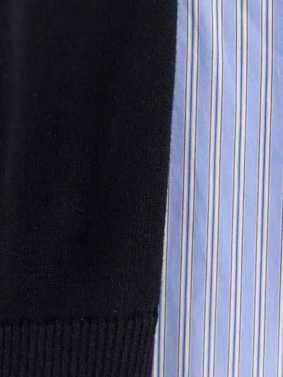 Sacai Oversized Cotton Dress With Layered Hem In Blue