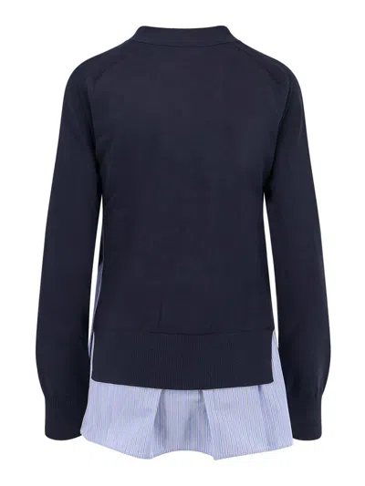Sacai Cotton Cardigan With Mesh Inserts In Blue