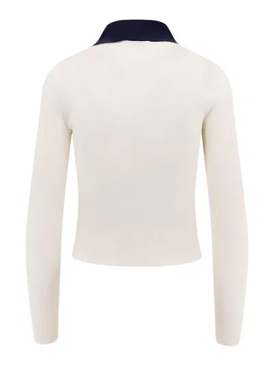 Self-portrait Cream Merino Wool Cardigan With Polo Collar And Button Closure In White