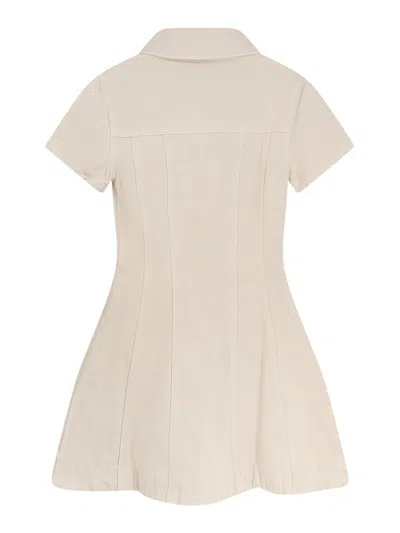 Self-portrait Structured Beige Dress With Classic Collar And Flap Pockets In Neutral