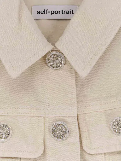 Self-portrait Structured Beige Dress With Classic Collar And Flap Pockets In Neutral