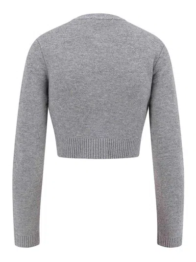 Self-portrait Cropped Gray Sweater With Decorative Buttons In Multi