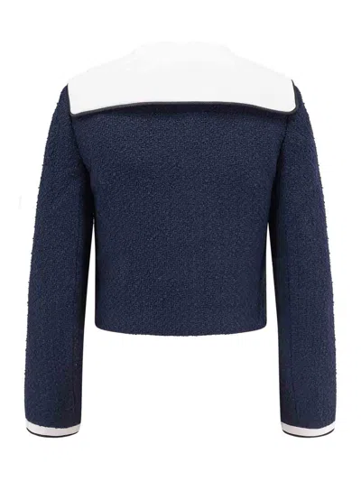 Self-portrait Boucle Jacket With Contrasting Neckline In Blue