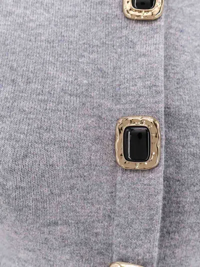 Self-portrait Cropped Gray Sweater With Decorative Buttons In Multi