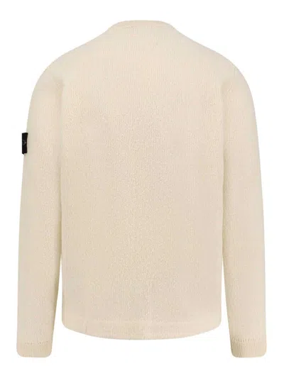 Stone Island Ivory Ribbed Knit Sweater With Crew Neckline In Multi