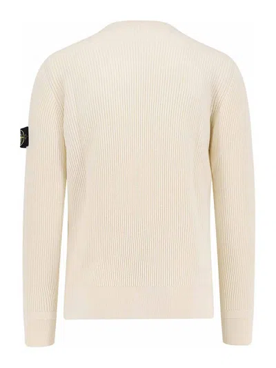 Stone Island Ivory Ribbed Knit Sweater With Crew Neckline In Multi