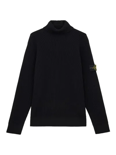 Stone Island Black Wool Turtleneck Sweater In Black