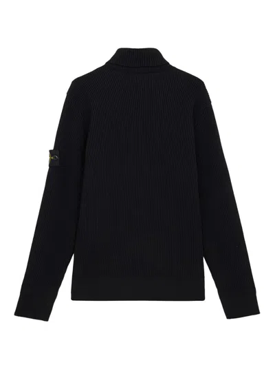Stone Island Black Wool Turtleneck Sweater In Black