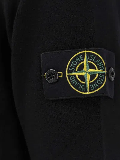 Stone Island High Collar Pullover With Buttoned Placket And Logo Patch In Black