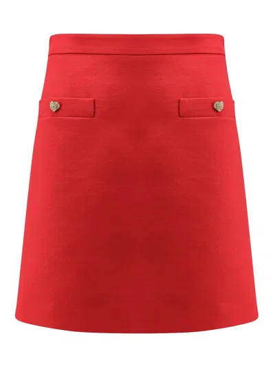 Valentino High Waist Skirt Heart-shaped Buttons In Red
