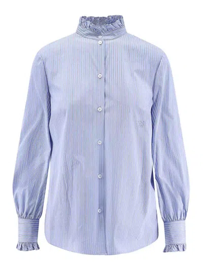 Valentino Light Blue Striped Shirt In Cotton