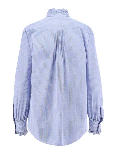 Valentino Light Blue Striped Shirt In Cotton