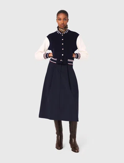 Maje Womens Navy Ribbed-collar Two-tone Wool Bomber Jacket In Multi