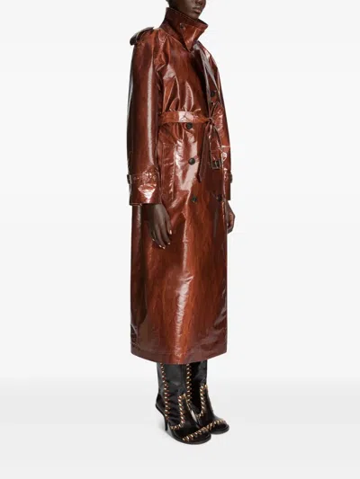 Dries Van Noten Ristos Shiny Coated Belted Trench Coat In Brown