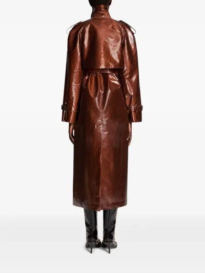 Dries Van Noten Ristos Shiny Coated Belted Trench Coat In Brown