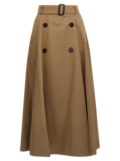 Burberry Beige Skirt With Adjustable Belt And Button Closure In Cotton Woman In Brown
