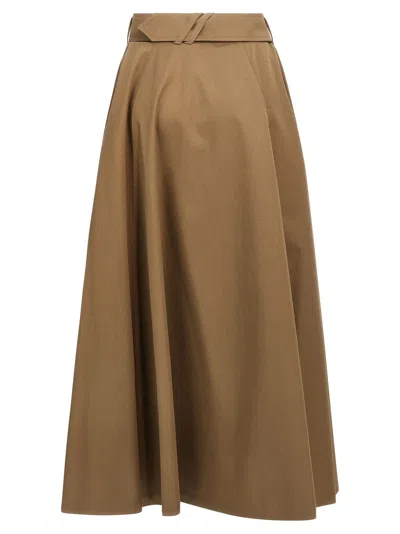 Burberry Beige Skirt With Adjustable Belt And Button Closure In Cotton Woman In Brown