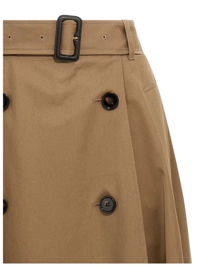 Burberry Beige Skirt With Adjustable Belt And Button Closure In Cotton Woman In Brown