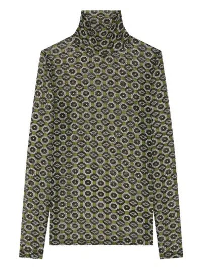 Dries Van Noten Geometric-pattern Turtleneck Tee In Green