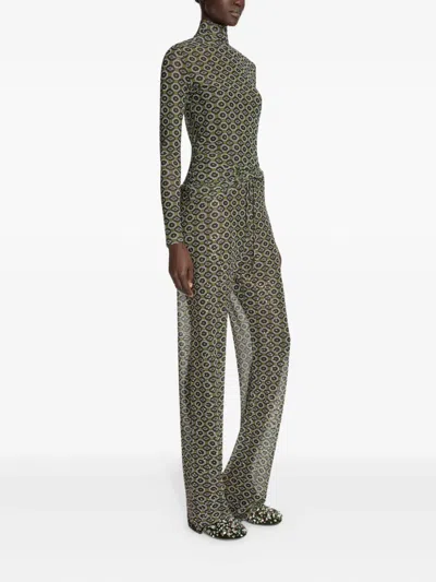 Dries Van Noten Geometric-pattern Turtleneck Tee In Green