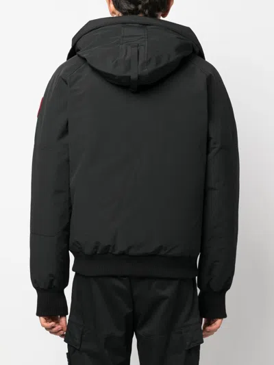 Canada Goose Hooded Bomber Jacket Featuring Front Pockets In Black
