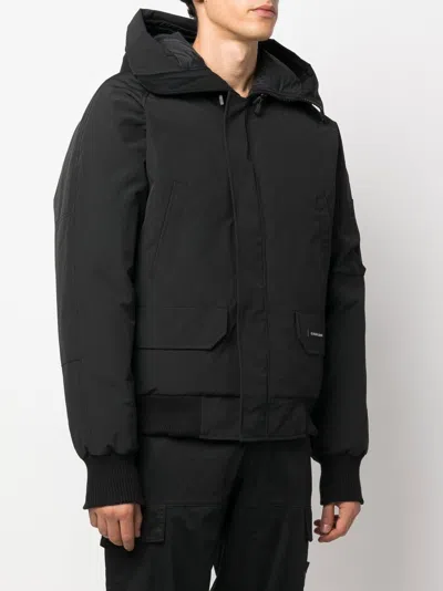 Canada Goose Hooded Bomber Jacket Featuring Front Pockets In Black