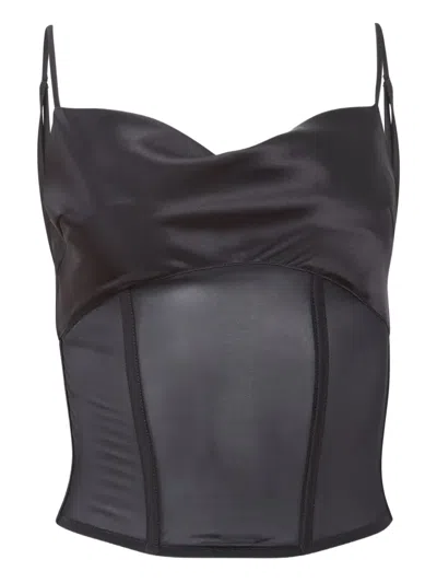 Fleur Du Mal Nora Satin-panelled Corset Top In Black