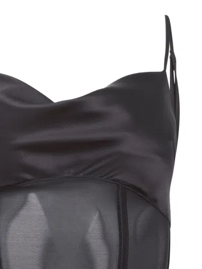 Fleur Du Mal Nora Satin-panelled Corset Top In Black
