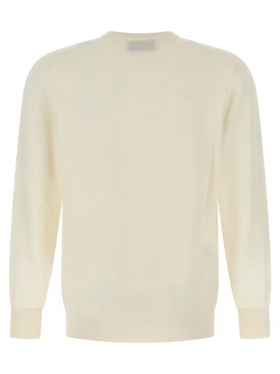 Ballantyne Cashmere Crew Neck Sweater With Long Cuffed Sleeves In White