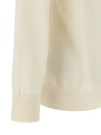 Ballantyne Cashmere Crew Neck Sweater With Long Cuffed Sleeves In White