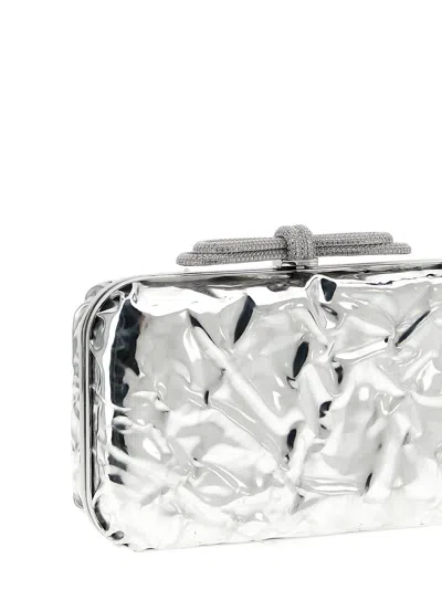 Mach&mach Double Bow Wrapped Mirror Clutch Silver