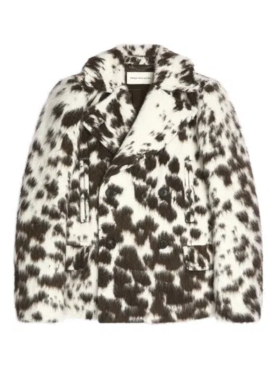 Dries Van Noten Cowhide-pattern Double-breasted Jacket In Neutral