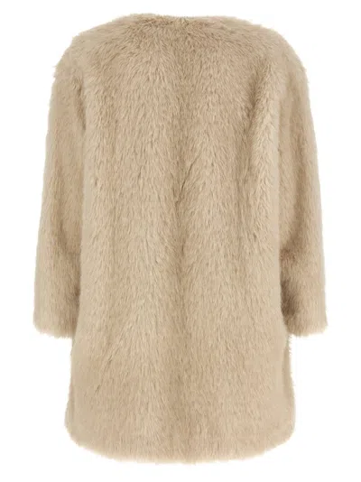 Max Mara Cappotto In Tessuto Effetto Faux Fur Beige In Neutral