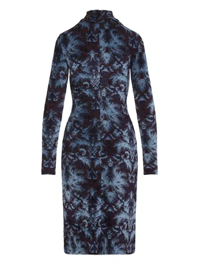Etro All-over Pattern High-neck Midi Dress In Blue