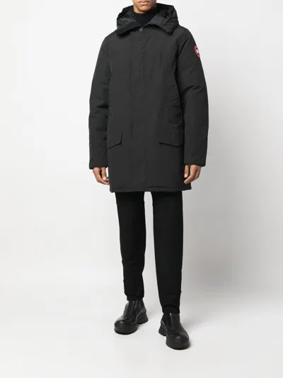 Canada Goose Long Hooded Parka Coat Featuring Pockets In Black