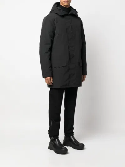 Canada Goose Long Hooded Parka Coat Featuring Pockets In Black