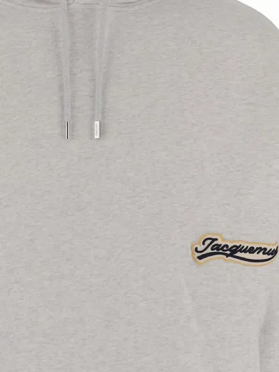 Jacquemus Hooded Sweater With Drawstring And Ribbed Finish In Gray