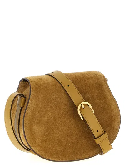 Chloé Marcie Flap Saddle Crossbody Bag In Suede In Brown