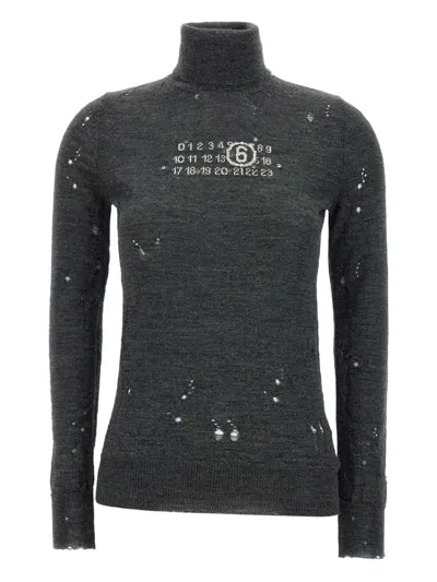 Mm6 Maison Margiela Gray Wool Turtleneck In Blue