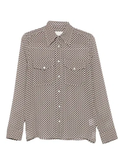 Xacus Multicolour Geometric Pattern Long Sleeve Shirt In Brown
