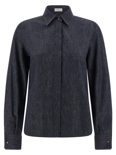 Brunello Cucinelli Cotton Grey Shirt In Blue