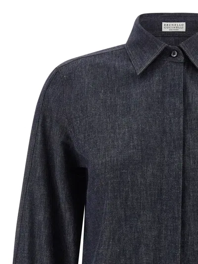 Brunello Cucinelli Cotton Grey Shirt In Blue