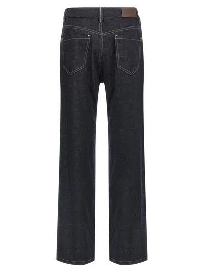 Brunello Cucinelli Women Loose Flared Denim Pants With Moniline In Black