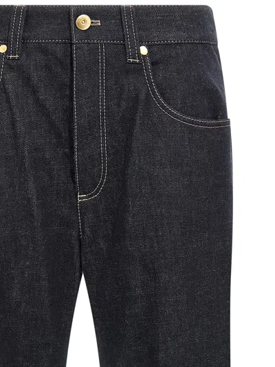 Brunello Cucinelli Women Loose Flared Denim Pants With Moniline In Black