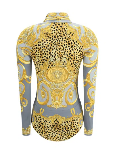 Versace Leopard Draped Bodysuit In Multi