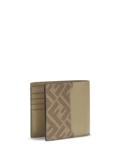 Fendi Men Ff Leather And Canvas Bifold Wallet In Green