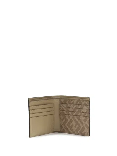 Fendi Men Ff Leather And Canvas Bifold Wallet In Green
