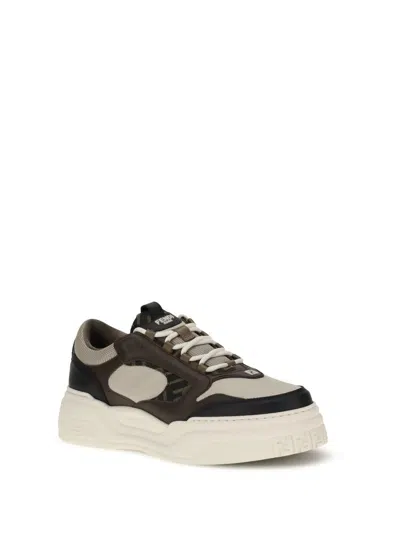 Fendi Force Leather Sneakers With Ff Jacquard And Mesh Details Shoes In Black
