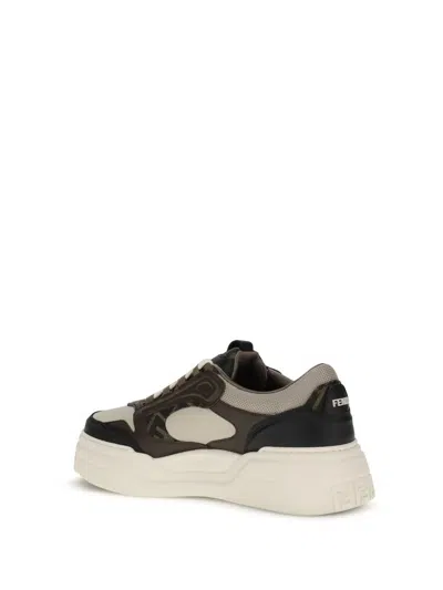 Fendi Force Leather Sneakers With Ff Jacquard And Mesh Details Shoes In Black