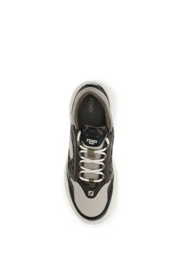 Fendi Force Leather Sneakers With Ff Jacquard And Mesh Details Shoes In Black
